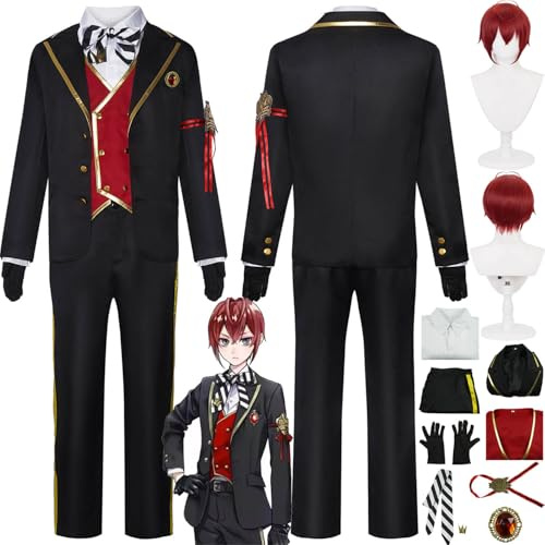 bbganlian Spielcharakter Riddle Rosehearts Cosplay Kostüm Outfit Twisted Wonderland Rollenspiel JK Uniform Komplettes Set Halloween Karneval Dress Up Anzug mit Perücke für Männer