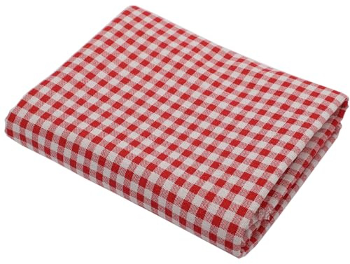 Vayliro 2m Stoff Breite 150cm Kariertes Baumwoll Leinen Stoff Sofastoff Dekostoff Weihnachtsstoffe Bedruckt Patchwork Nähstoff für Kleidung Vorhang Tischdecke Kissenbezüge Bezugsstoff,Rot