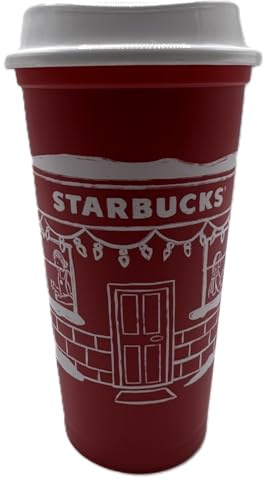 STARBUCKS Festive Christmas Reusable Red Travel Mug/Cup/Tumbler Grande Medium, 16oz 473ml