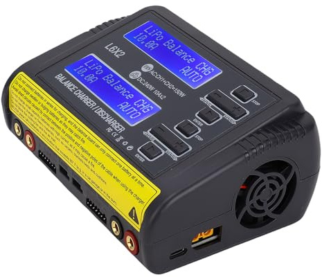 HUSHUI Lipo Battery Charger, Dual Channel RC Battery Charger with Balance Charge Fast Charge Storage Charge Discharge for LiPo LiFe Li Ion NiMH NiCd 1‑6 Cells (UK Plug)