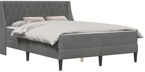 vidaXL Bettgestell mit Matratze Dunkelgrau 140 x 200 cm Samt, Zeitgenössisches Schlafzimmer Bettgestell, Stylisches Samt, Langlebiges Matratzen-Set, Rechteckiges Design, Schicke Wohnmöbel