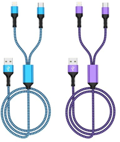 [1.2M] 2 in 1 USB Kabel mit Lightning+USB C für iPhone 17 16 15 14 13 12 11 8 7 6, 2 Stück Multi Ladekabel iphone Schnellladekabel für Samsung Galaxy, Huawei, Google,Sony