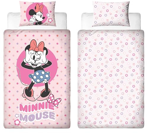 Disney Set copripiumino singolo con licenza ufficiale Minnie Mouse | Design a pois reversibile su 2 lati con federa coordinata | Perfetto per la camera dei bambini | in policotone