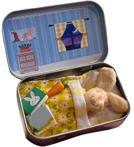 RUITOTP Osterhase Mini Plüschtier in Metallbox, Little Pocket Bunny als Easter Stuffer, Kleine Geschenke für Kinder, Sammlerstück Hasen Kuscheltiere Set Ostergeschenk