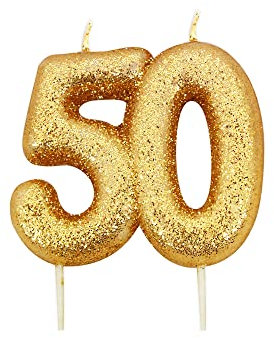 Anniversary House EU Metallic Gold Glitter Candle, Number 50, 50th Birthday Cake Topper, 7 Centimeters, AHC207, Solid