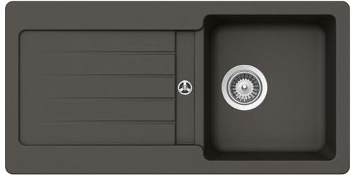 SCHOCK Küchenspüle Typos D-100S Asphalt 86x43,5 cm - CRISTALITE® Grau mit Abtropffläche - Küchenspüle für 45 cm Unterschrank - Reversible Einbauspüle - Robuste Quarzkomposit-Oberfläche