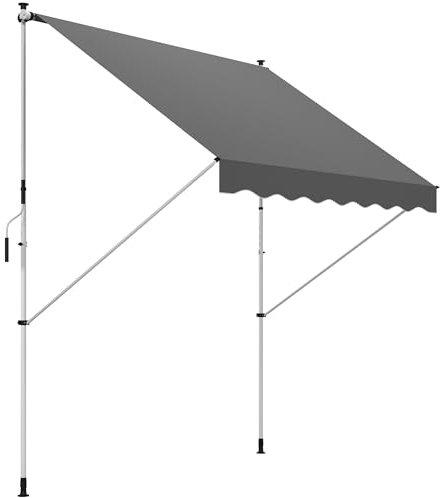Outsunny Toldo Manual Retráctil 3x1,5 m Toldo Exterior Terraza Enrollable Altura Ajustable con Manivela 170-280 cm Sin Taladro para Balcón Jardín Gris