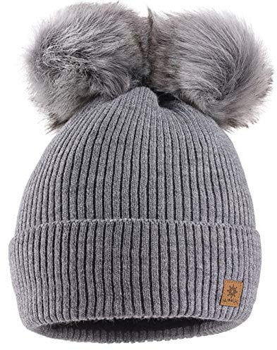 MFAZ Morefaz Ltd Damen Winter Beanie Strickmütze Mütze Doppelt Bommel Pom Pom Wurm SKI Mütze (Grey)