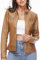 Fahsyee Chaquetas de cuero con cremallera para mujer, abrigo de piel sintética para motociclista, Camello, Large