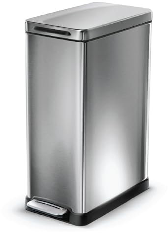 Home Zone Living Poubelle de cuisine fine de 50 litres avec couvercle à fermeture lente et pédale de marche, en acier inoxydable, argent, 45 litres