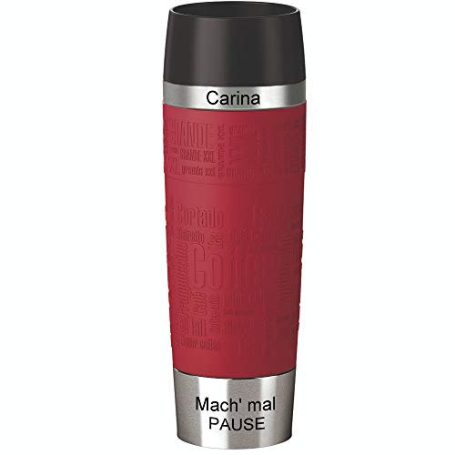 Isolierbecher MIT Gravur - Oben & UNTEN - (z.B. Namen) TRAVEL Mug Grande XXL 500ml Rot, 4h heiß/ 8h kalt, 100% dicht, auslaufsicher, Kaffee & Tee Thermo to-go-Becher