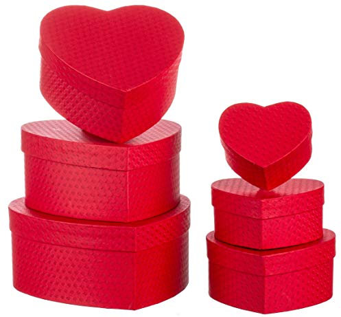 Brandsseller Herz Form Geschenkbox Aufbewahrungsbox - Stabiler Karton - 6er Set in absteigender Größe Rot