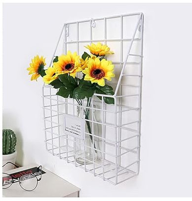 Cratone Porte-magazines à suspendre - Porte-revues - En métal blanc - Porte-journaux - Porte-journaux - Étagère murale - Panier de rangement - Pour bureau, salle de bain, cuisine