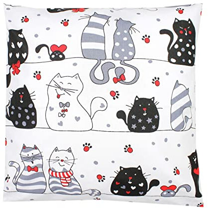 TupTam Kinder Kissenbezug Kissenhülle Dekorativ Gemustert, Farbe: Katzen Schwarz/Weiß, Größe: 40 x 40 cm