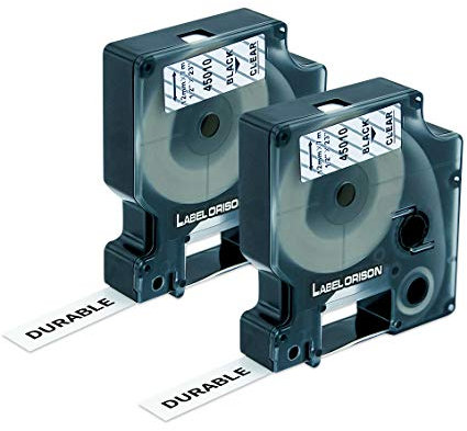Label Orison 45010 12mm Kompatibel mit Dymo Label Maker Nachfüllpackungen für Dymo D1 Etikettenbänder, LabelManager 100 160 200 210D 280 500TS 420P 360D LabelWriter 450 Duo, Schwarz auf Klar, 2X