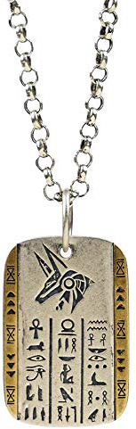 Zweifarbig Vintage 925 Sterling Silber ägyptische Gott des Todes Anubis Halskette Wolf Kopf Anhänger Graviert Hieroglyphen für Herren Damen 60cm Rolokette