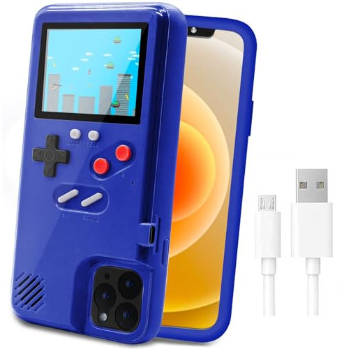 LucBuy Game Console Case for iPhone 12 Mini, Retro Protective Cover Self-powered Case with 36 Small Game, Full Color Display, Shockproof Video Game Case Compatible with iPhone 12 Mini - Blue