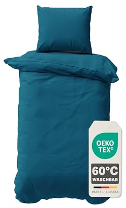 Müskaan Renforcé Bettwäsche 135x200 cm Baumwolle, Petrol – Bettbezug Set 2 teilig mit Kissenbezug 80x80, 100% Baumwolle Atmungsaktiv, Deckenbezug mit Reißverschluss, Bettwäsche Allergiker geeignet