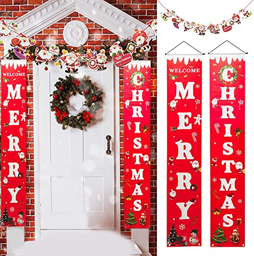 WENRERO Banner Frohe Weihnachten MERRY CHRISTMAS Couplet 31 * 180CM aus Polyester mit Weihnachtsmann Banner Neujahr Weihnachtsdekoration Banner Veranda Zeichen Weihnachten Hängeschild für Deko
