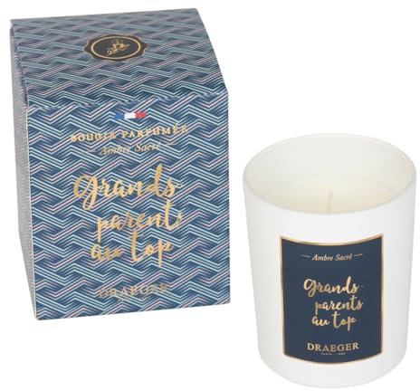 DRAEGER PARIS - Bougie Cadeau blanche Parfumée Ambre sacré Grands-parents au Top - Idée Cadeau pour Famille, Grands-Parents - Pot en verre - Made in France - 100% Cire Végétale - 40h de combustion