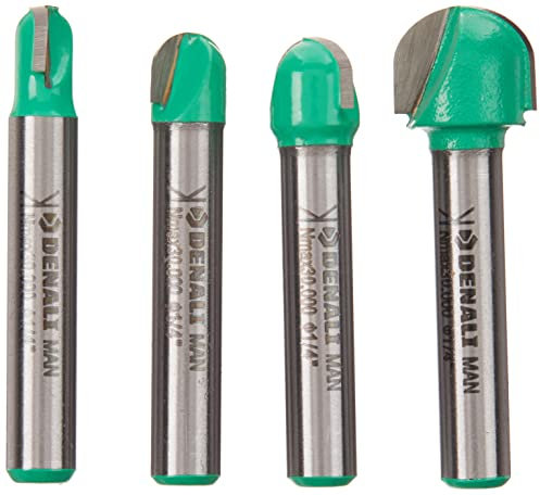 Marca Amazon - Denali Juego de brocas para fresadora, parte central cuadrada, Punta redonda, vástago, 4 piezas de 1/4 (63 mm)