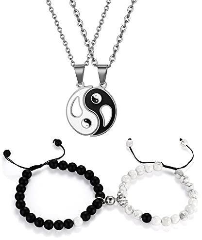Cupimatch Magnet Paare Perlen Armband Yin Yang Kette Schmuckset Gegenseitige Anziehung Magnet Armbänder Pärchen Halskette Geschenk für Herren und Damen