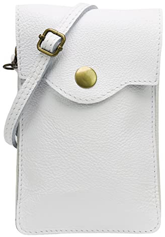 SH Leder Damen Handytasche Umhängetasche Geldbörse Multifunktion Beutel Schultertasche aus Echtleder Verstellbar Schultergurt Handy bis 6.8 Zoll 12x19cm ADA G3282 (Weiss)