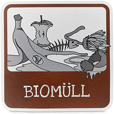Aufkleber Biomüll - Maße (BxH): 10,0 x 10,0 cm - PVC- Folie, selbstklebend - Hinweisschild Mülltrennung - Bioabfall Sticker - Mülltonnen Kennzeichnung - Abfall Zeichen - Betriebsausstattung24®