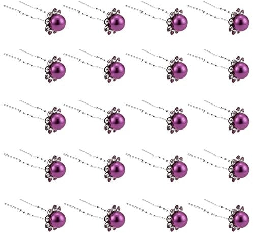 ZOUIQSS 20 Pack (Violet) Perle Cristal Épingles À Cheveux Fleur Strass Pinces À Cheveux pour Mariée Mariage Femmes Bijoux De Cheveux Accessoires, avec Récipient Transparent