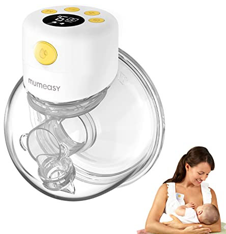 Mumeasy Wearable Breast Pump, Portable Breast Pump Hands Free with 2 Modes & 9 Levels, S12, 24mm Flange, Yellow