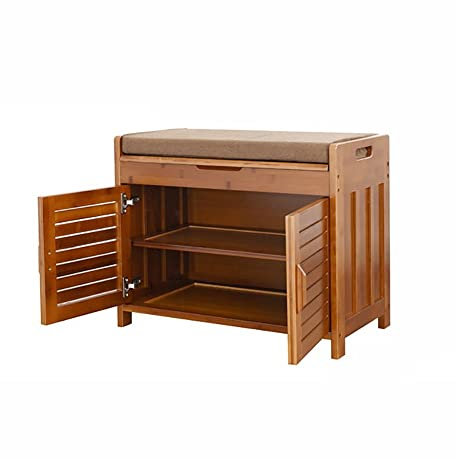 Kleine Schuhschrank mit Sitzbank, Holz Schuhregal mit Sitzfläche, Bambus Bank mit Stauraum und Sitzkissen, für Flur Zuhause Eingang, 90x32.5x50cm Einfache Montage und Platzsparend