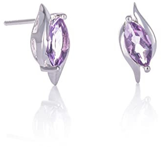 Namana Sterling Silber Ohrstecker mit natürlichen Amethyst-Edelsteinen für Damen und Mädchen, 925 Silber Ohrringe mit Halbedelsteinen, Silber Ohrschmuck für Frauen mit Marquise geformten Amethyst