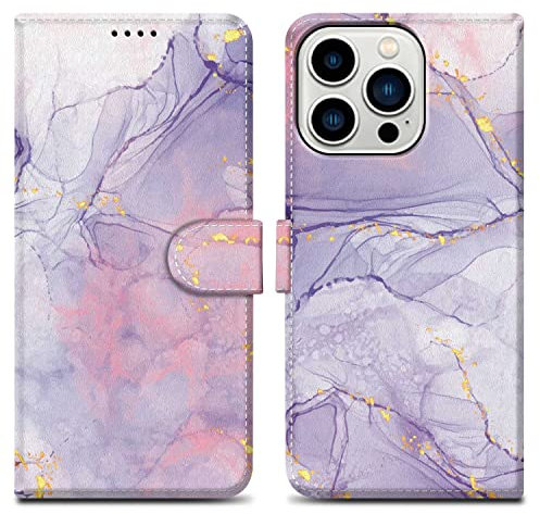 Cadorabo Hülle kompatibel mit Apple iPhone 14 PRO Handyhülle ausim Muster Design Premium Kunst Leder Flip Klappbare Stoßfeste Magnetische [Standfunktion] Case Hülle für iPhone 14 PRO in Lila