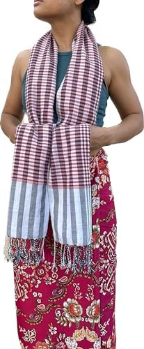 Kroma | Cambodian Scarf | Blue and Red Wine color | Traditional Khmer Scarf to Protect from Sun, Dust, Cold (Blue & Red Wine)