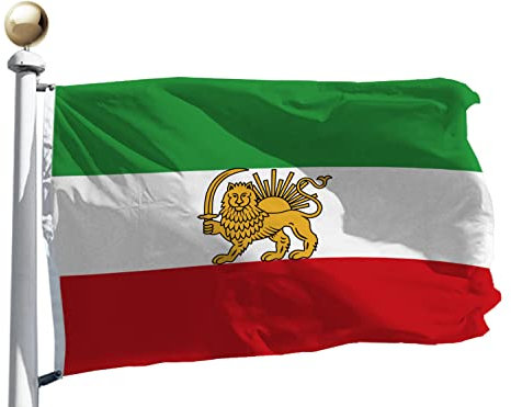 Doppelseitige, alte historische persische Iran-Flagge mit Löwen-Sonne, 90 x 150 cm, Leinwandkopf und doppelt genäht, Messingösen für einfache Präsentation, ehemalige iranische Persien, Löwe, Sonne und
