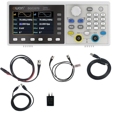 OWON DGE2070 Wellenformgenerator, 3,6-Zoll-LCD-Display, zwei Kanäle, 70 MHz Frequenzausgang, max Abtastrate von 300 MSa/s, mit 14-Bit Waveform Generator