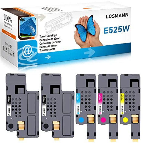 LOSMANN E525W kompatible Toner als Ersatz für Dell E525 E525w 593-BBLN 593-BBLZ 593-BBLV 593-BBLL (5er-Pack, 2 Schwarz, 1 Cyan, 1 Magenta, 1 Gelb)