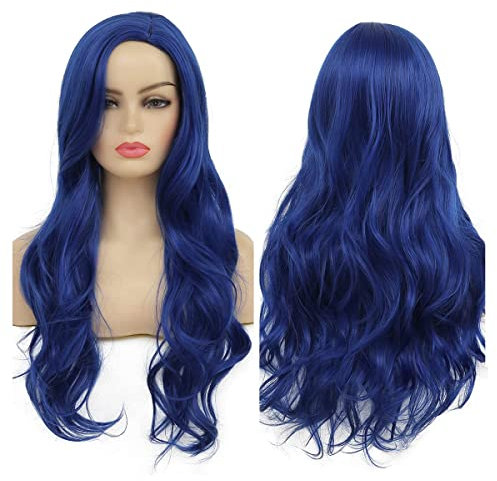Beweig Lange lockige Haare wellige blaue Perücke weibliche Seite natürliche Form Cosplay synthetische Faser Perücke hitzebeständige Ersatz