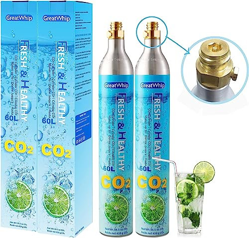 GreatWhip 60L CO2 Gewinde Zylinder für Sodastream Screw-in System Maschine, Ersatzkarbonisator, NICHT kompatibel mit Qiuck-connect System SodaMaker Gerät, Set von 2
