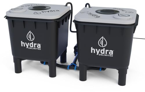 Hydramax Home Deep Water Culture Hydroponic System with Pump and air circulators for Indoor Growing of Vegetables, Fruits, and Medicinal Herbs (2-Bucket)