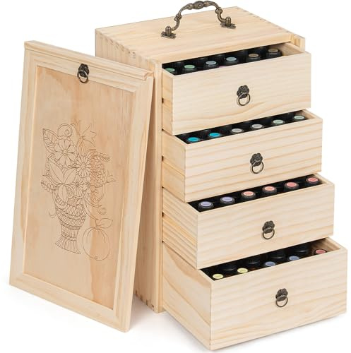 TORIBIO Aufbewahrungsbox für ätherische Öle, Holz, für ätherische Öle, 5, 10, 15, 20, 30 ml, 96 Slots