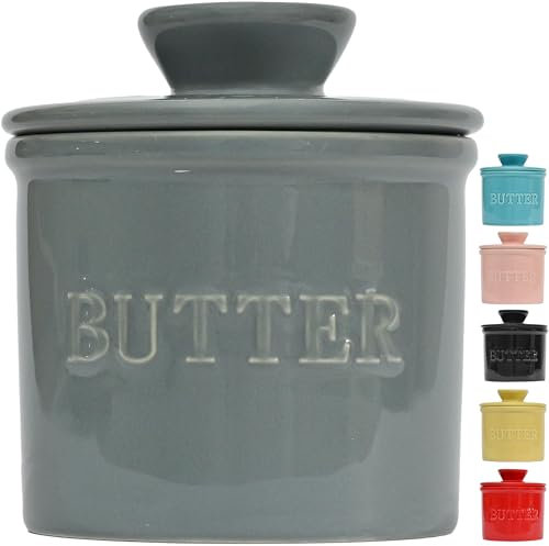 PriorityChef French Butter Crock with Lid, Keep Butter Spreadable & Fresh, Butter Keeper to Leave On Counter, French Butter Dish Perfect for Bread and Toast, Ideal Kitchen Gift, Grey