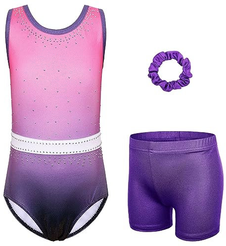 XFGIRLS Body senza maniche, per danza classica, per bambine dai 3 ai 12 anni, TB292 rosa-lilla, 5-6 Anni