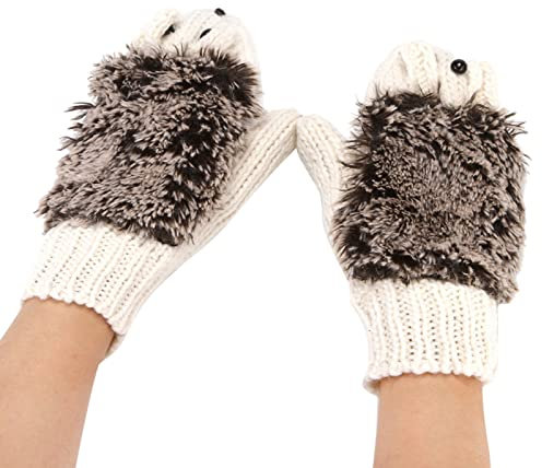 Kayferli Winterhandschuhe Damen Fahrradhandschuhe Damen Samtkopf-Igel-Handschuhe Handschuhe Damen Winter (White, One Size)