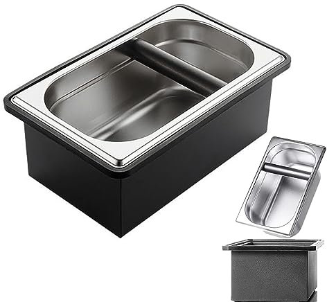 Gocoffun Abklopfbehälter, Abschlagbehälter, Espresso-Klopfbox, Edelstahl-Kaffee-Klopfbox, mit geräuschreduzierendem Gummiring, Silikonstange zum Klopfen von Siebträger-Filtermahlen