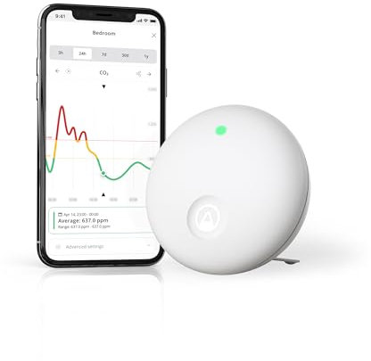 Airthings 321 Wave Enhance - Monitor de calidad del aire para CO2, COV, humedad, temperatura, presión, ruido y luz - Ideal para dormir mejor en dormitorios y mejorar la concentración en oficinas.