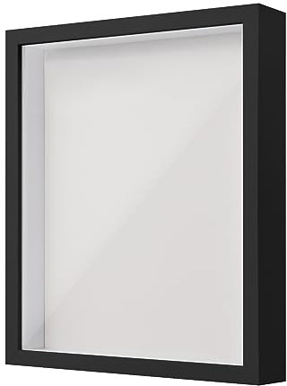 Cornice 3D Profonda, 22x27cm 3D Ombra Profonda Box Cornice Portafoto, Legno Cornice per Oggetti con Foglio Acrilico Trasparente, Cornice Contenitore Riempibile per Souvenir Fiore (Nero 3CM)