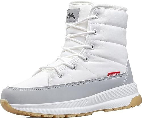 GILKUO Doposci Donna Stivali da Neve Impermeabili Scarpe Invernali con Pelo Pelliccia Stivaletti Calda Stivali Corti Lacci per Inverno Bianco 36