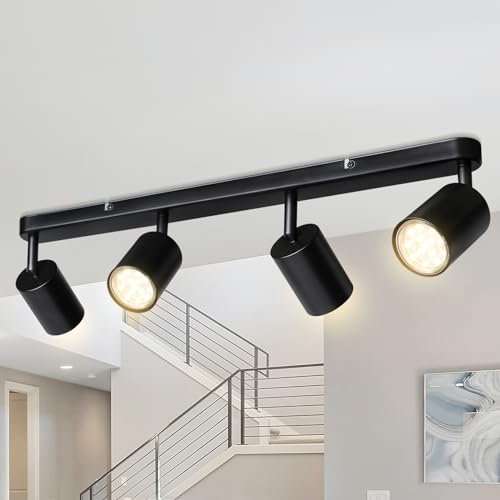 Smanu LED Deckenleuchte Schwenkbar,Deckenstrahler 4 Flammig Deckenleuchte GU10 (Ohne Leuchtmittel),Schwarz Deckenlampe Wandstrahler Spotlight Lampe Deckenspots für Wohnzimmer Schlafzimmer Küchen