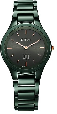 Titan Analog Green Dial Women's Casual Watch, Green Ceramic Bracelet, 34mm Band Width, 40.5mm Case Diameter, 4.4mm Case Thickness, Water Resistant Up to 30m, Fashion Style, Adult Women's Watch